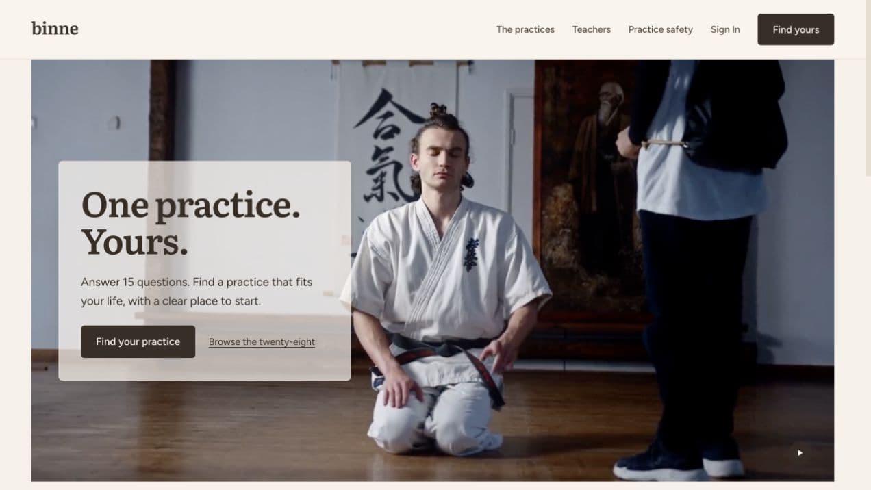 Binne, as it runs today: One practice, yours.