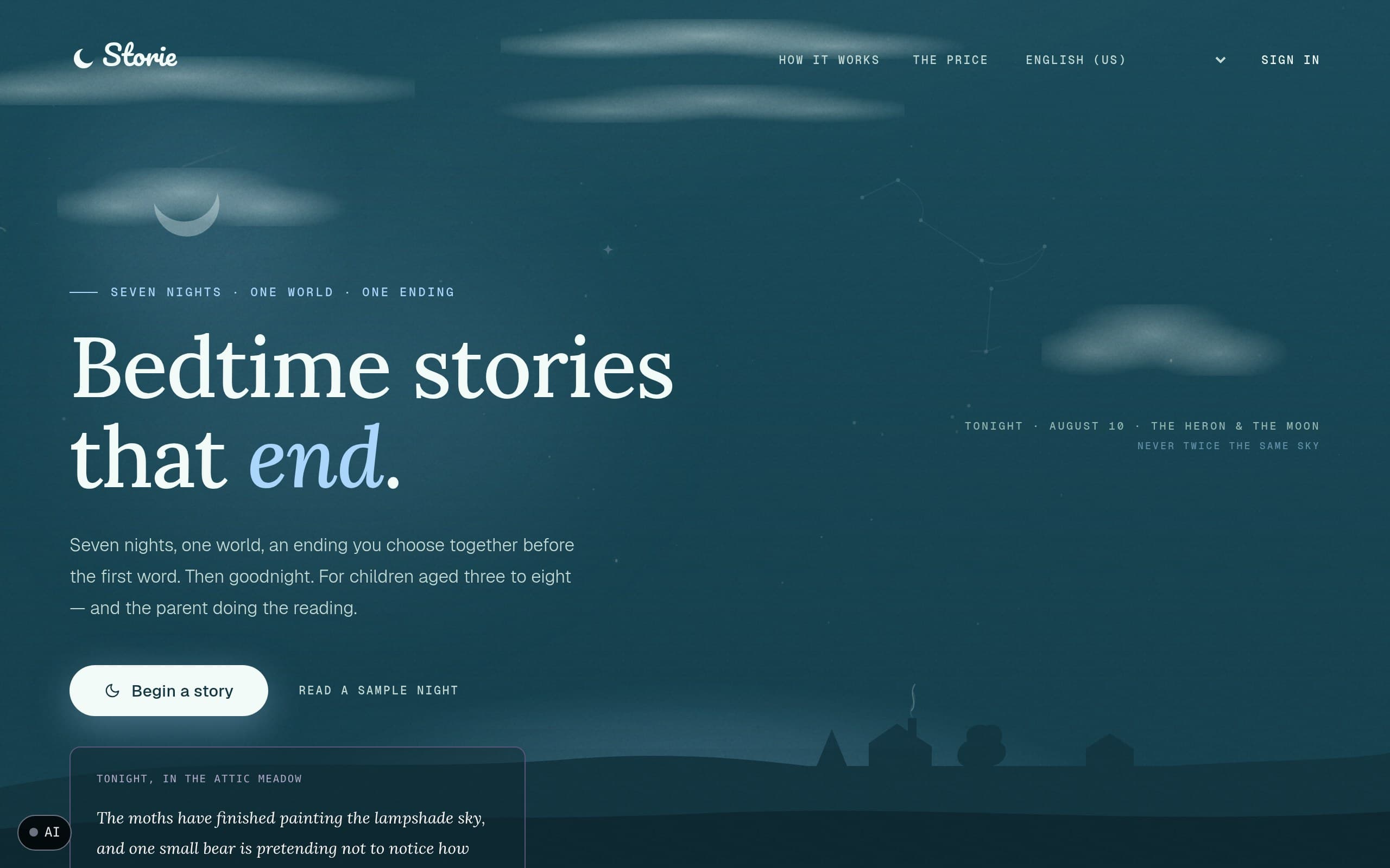Storie, as it runs today: Bedtime stories that end.
